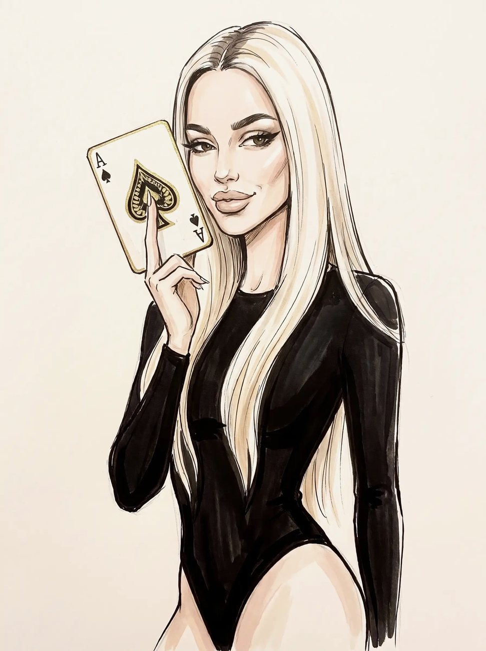 Illustration of Grace holding up an ace of spades