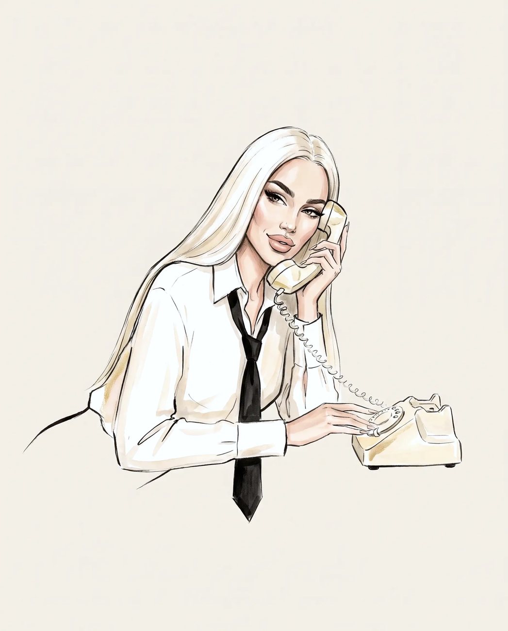 Illustration of Grace on a vintage telephone