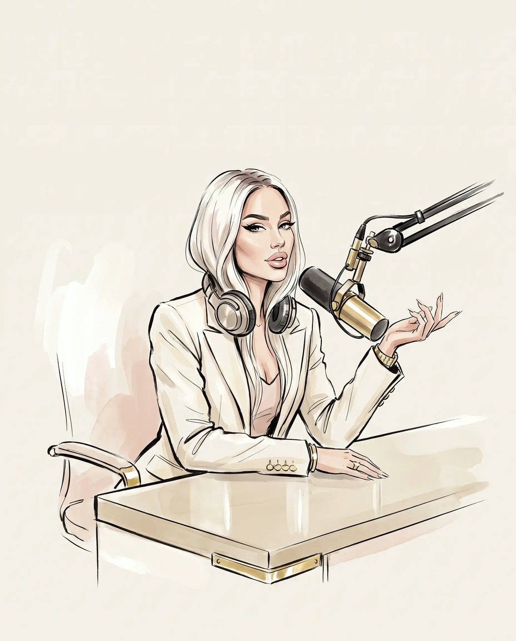 Illustration of Grace recording the podcast